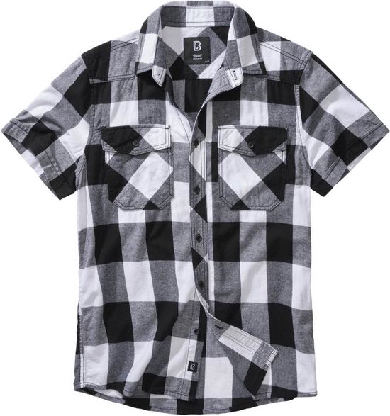 Brandit - Checkshirt Halfsleeve Overhemd - XXL - Wit/Zwart