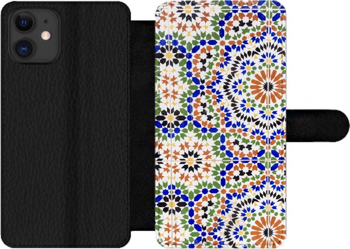 Telefoonhoesje Geschikt voor iPhone 12 Pro Max telefoonhoesje - Een Mozaïek Detail met veel verschillende vormen - Met vakjes - Wallet case met magneetsluiting