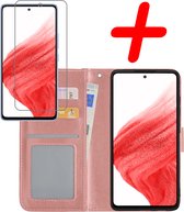 Samsung Galaxy A53 Hoesje Bookcase Met Screenprotector - Samsung Galaxy A53 Case Hoes Cover - Samsung Galaxy A53 Screenprotector - rose Goud