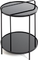Bijzettafel - Ronde tafel - Zwart glas - Zwart gelakt staal - 38Ø x 51 cm