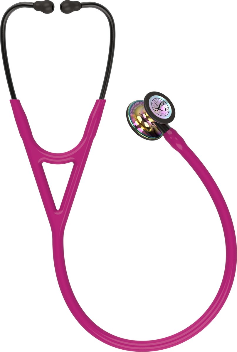 Goedkoopste Littmann Cardiology IV Stethoscoop borststuk met hoogglanzende regenboogkleurige afwerking, frambooskleurige slang, rookkleurige steel en rookkleurige headset, 69 cm, 6241
