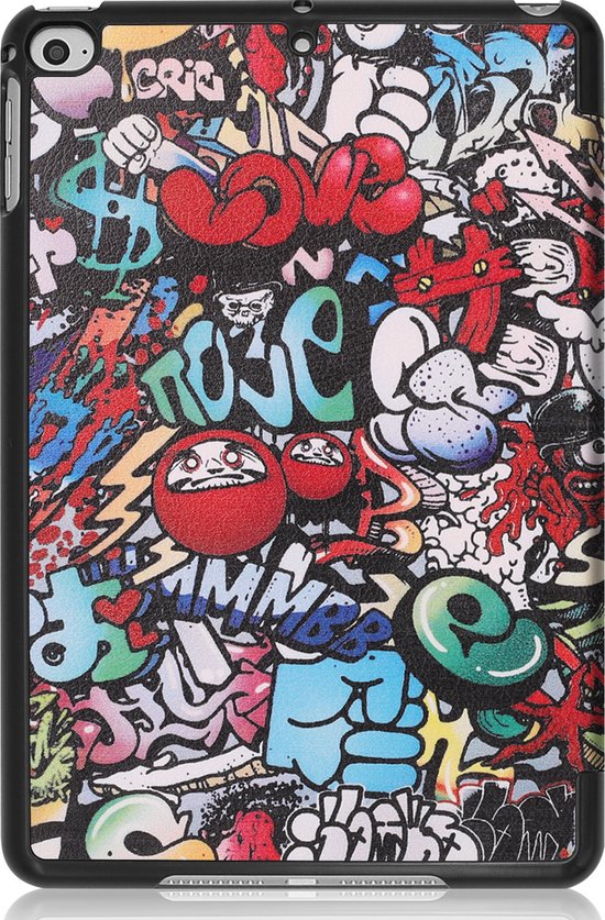 iPad Mini 6 Cover Graffiti Book Case Cover avec protecteur d'écran - iPad Mini 6 Book Case Graffiti - iPad Mini 6 Case avec verre de protection