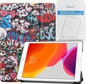 Case2go - Tablet hoes & Screenprotector geschikt voor iPad 2021 / 2020 / 2019 - 10.2 Inch - Auto Wake/Sleep functie - Graffiti
