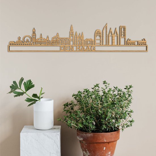 Skyline Den Haag (mini) Eikenhout Wanddecoratie Voor Aan De Muur Met Tekst City Shapes