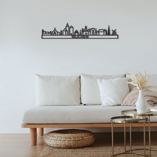 Skyline Wijchen Zwart MDF 90 Cm Décoration murale Pour Le Mur Avec Texte City Shapes