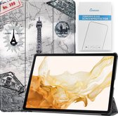 Case2go - Tablet hoes & Screenprotector geschikt voor Samsung Galaxy Tab S8 Plus - 12.4 Inch - Auto Wake/Sleep functie - Eiffeltoren