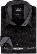 Heren Overhemd - Slim Fit - Chaotic Dash Motief - Zwart - Maat L