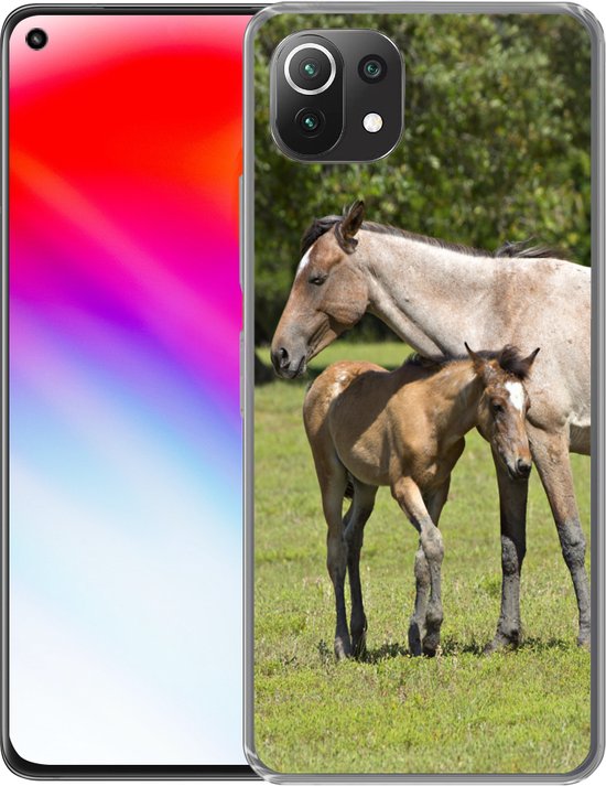 Coque de téléphone compatible avec Xiaomi 11T - Paarden - Herbe - Ombre - Coque en Siliconen