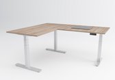 Tri-desk Advanced- Edge | Bureau d'angle assis-debout électrique | Base blanche | Feuille de chêne Robson | 160 x 80 + 80 x 80 cm