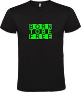Zwart  T shirt met  print van "BORN TO BE FREE " print Neon Groen size S