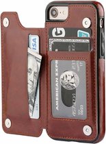 ShieldCase geschikt voor Apple iPhone SE 2022 wallet case - bruin - Bookcase hoesje portemonnee - Walletcase flipcase shockproof hoesje pasjeshouder