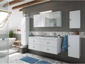 Landelijke stijl badkamermeubelset wit hoogglans met spiegelkast en dubbele wastafel, B/H/D: ca. 263,7/200/50,5 cm