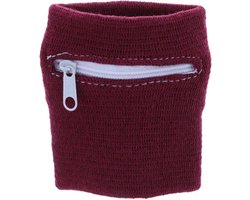 Zweetbandje - Polsbandje - Pols Zweetbandje - Met Rits - Voor Sport En Fitness - 8 x 8 CM - Wijn / Bordeaux Rood