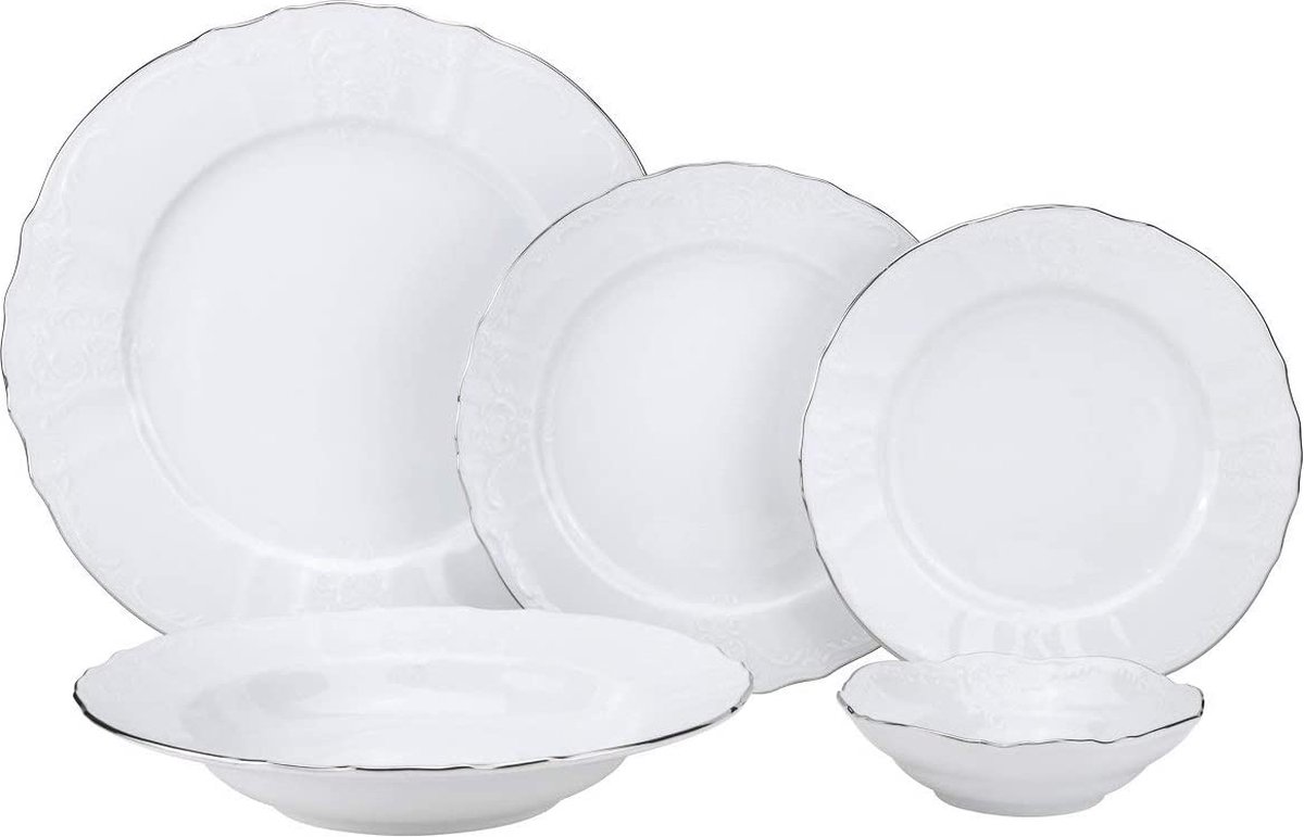 Vikko Luxe Servies Set - Bernadotte Wit met Zilveren rand - 20 Delig Servies voor 4 Personen