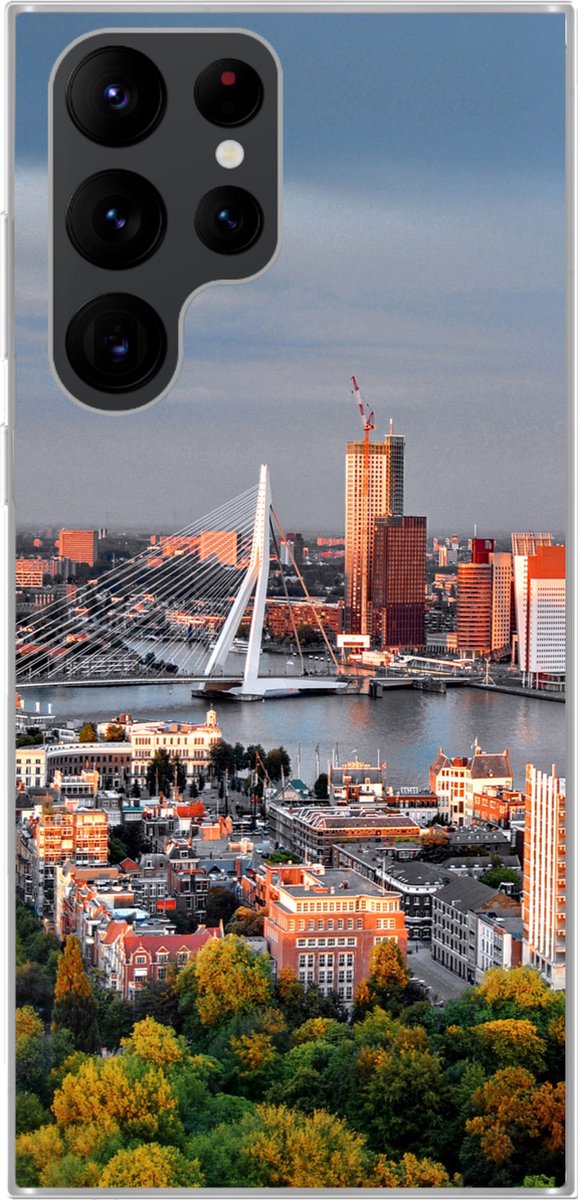 Telefoonhoesje Geschikt voor Samsung Galaxy S22 Ultra hoesje - Rotterdam - Skyline - Boom - Siliconen Telefoonhoesje Telefoonhoesje
