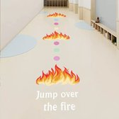 Merkloos-vloersticker-jump over the fire-speelkamer ideeen- kinderkamer ideeen- sportief- vloerdecoratie- vuur-springen-vrolijke kleuren-wie springt het verst-pvc-kinderkamer decoratie