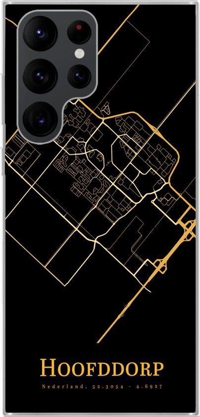 Coque Samsung Galaxy S22 Ultra - Hoofddorp - Carte - Or - Coque en Siliconen téléphone -
