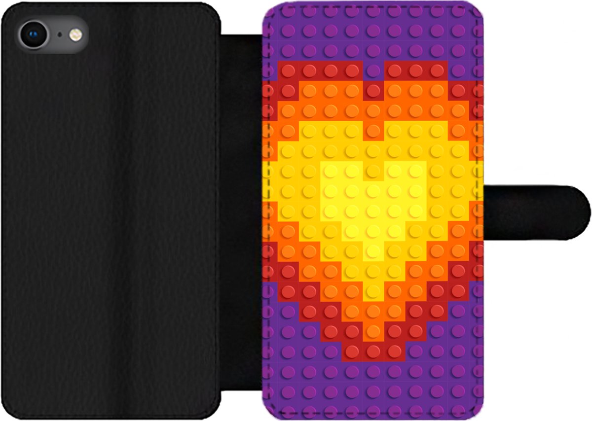 Telefoonhoesje Geschikt voor iPhone 7 telefoonhoesje - Patroon - Hart - Met vakjes - Wallet case met magneetsluiting