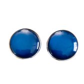 Clip oorbellen-Extra groot-Blauw-Zilverkleur-2 5 cm-Cabochon-Charme Bijoux
