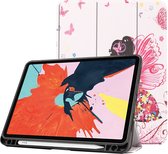 Case2go - Tablet Hoes geschikt voor Apple iPad Air 2022 - 10.9 inch - Tri-Fold Book Case - Apple Pencil Houder - Flower Fairy