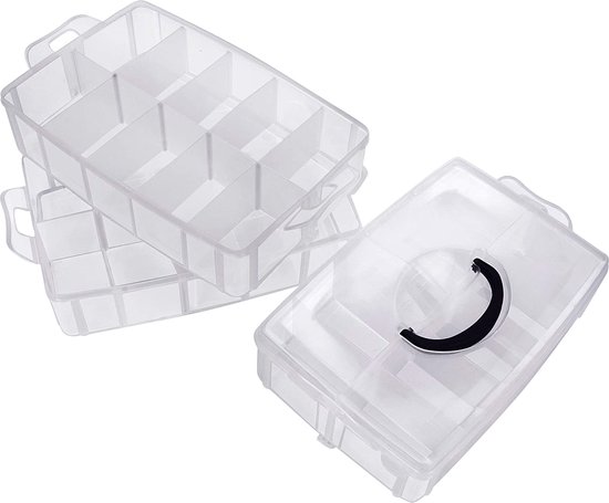 Kurtzy Boîte de rangement en plastique transparent empilable à 3 couches  
