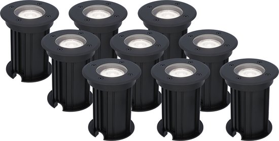 HOFTRONIC™ 9x Maisy dimbare LED grondspot - Rond - Zwart - 6000K daglicht wit - 5 Watt - IP67 straal waterdicht - 3 jaar garantie Grondspot buiten 230V