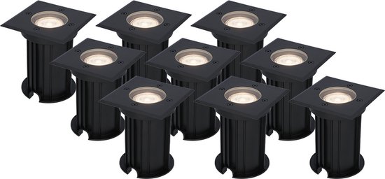 HOFTRONIC™ 9x Ramsay dimbare LED grondspot - Vierkant - Zwart - 4000K neutraal wit - 5 Watt - IP67 straal waterdicht - 3 jaar garantie Grondspot buiten 230V