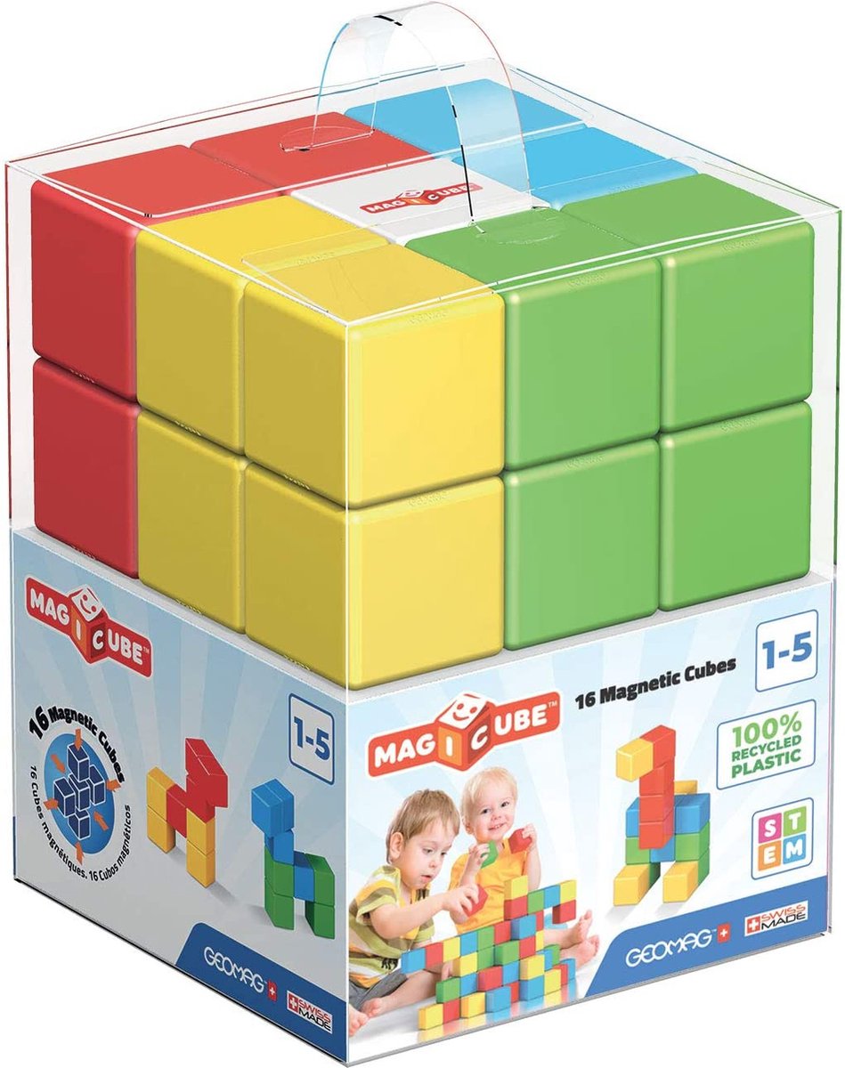 Geomag MagiCube Green Line - Magnetische Bouwblokken Gerecycled - 16-delig - Vanaf 1 jaar