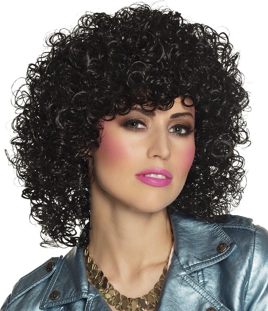 Boland - Pruik Club zwart Zwart - Krullen - Halflang - Vrouwen - - 80's & 90's - Disco — afbeelding 8