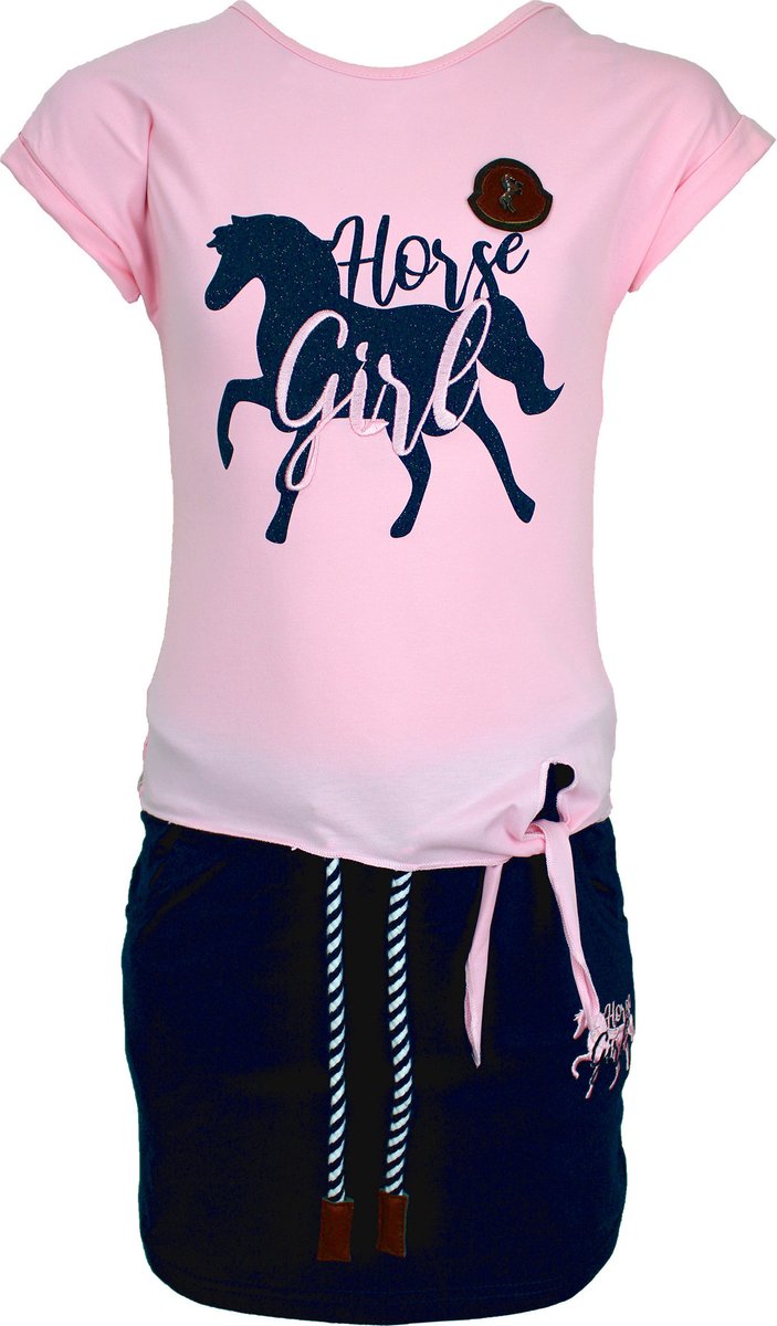 S&C Setje Horsegirl roze Kids & Kind Meisjes Blauw/Roze - Maat: 134/140