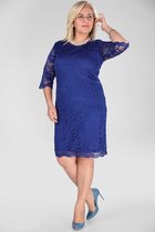 HASVEL - Party dress blauw -groote maat feest jurken-maat 60-Galajurk- Lace dress- kanten jurk