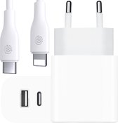 USB C Adapter 2 Poorten + Laadkabel 2 Meter - Geschikt voor iPhone oplader kabel - 20W Snellader