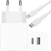 Chargeur secteur Power USB C et USB A + USB-C Lightning iPhone Charger Cable 2 Meter - 20W USB-C et 18W USB-A Fast charger - Prise de charge - Chargeur rapide iPhone 11/12/13 - Chargeur iPad - Chargeur Samsung - Universel