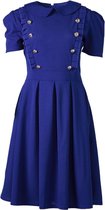 Dames A-line jurk km met sierknopen en ronde kraag - kobalt | Maat XL