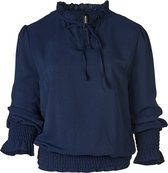 Dames top lm ruffle met strik - marine | Maat M