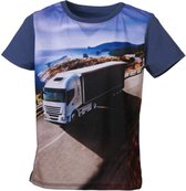 Jongens shirt korte mouwen petrol met vrachtwagen - Vader-zoon T-Shirt | Maat 116/ 6Y