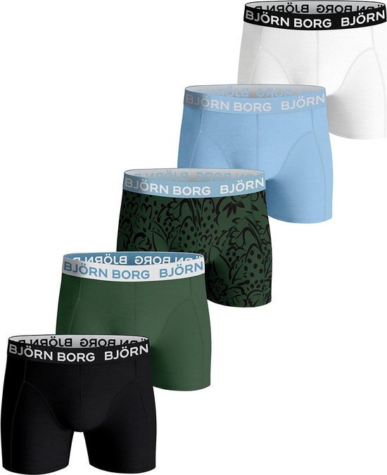 Björn Borg Boxershort Essential- Onderbroeken - Boxer - 5 stuks - Heren - Maat L - Blauw/Groen/Zwart/Wit Björn Borg Boxershort Essential- Onderbroeken - Boxer - 5 stuks - Heren - Maat L - Blauw/Groen/Zwart/Wit
