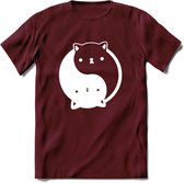 Ying Yang Kat - Katten T-Shirt Kleding Cadeau | Dames - Heren - Unisex | Dieren shirt | Grappig Verjaardag kado | Tshirt Met Print | - Burgundy - XXL