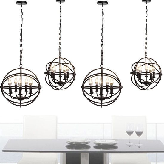 NETTLIFE Hanglamp Eettafel Hanglamp Woonkamer Vintage Zwarte Eetkamer Hanglamp 5 Vlammen Retro E27