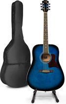 Akoestische gitaar voor beginners - MAX SoloJam Western gitaar - Incl. gitaar standaard, gitaar stemapparaat, gitaartas en 2x plectrum - Blauw