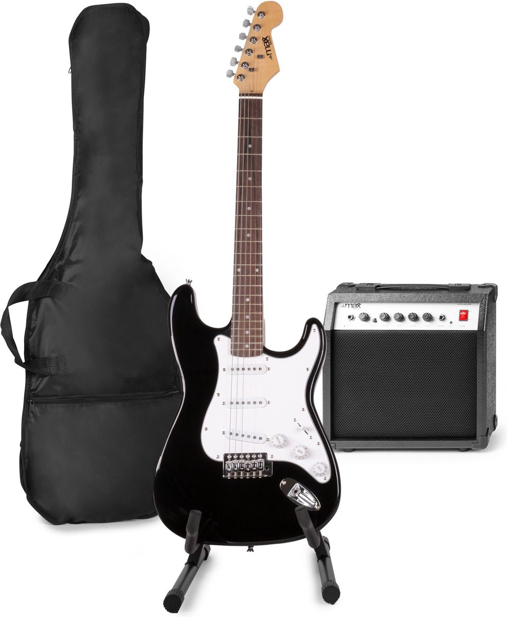 Elektrische gitaar met gitaar versterker - MAX Gigkit - Perfect voor beginners - incl. gitaar standaard, gitaar stemapparaat, gitaartas en plectrum - Zwart