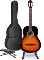 Guitare acoustique pour débutants - Guitare classique MAX SoloArt / Guitare espagnole avec guitare 39'', support de guitare, repose-pieds, housse de guitare, accordeur de guitare et accessoires supplémentaires - Sunburst