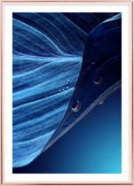 Poster Met Metaal Rose Lijst - Blauwe Bladeren Poster