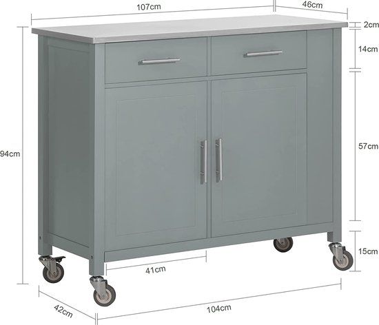 SoBuy FKW22-HG Keukentrolley - Keukenkast - Opbergruimte - Wielen - Kantoor - Servies