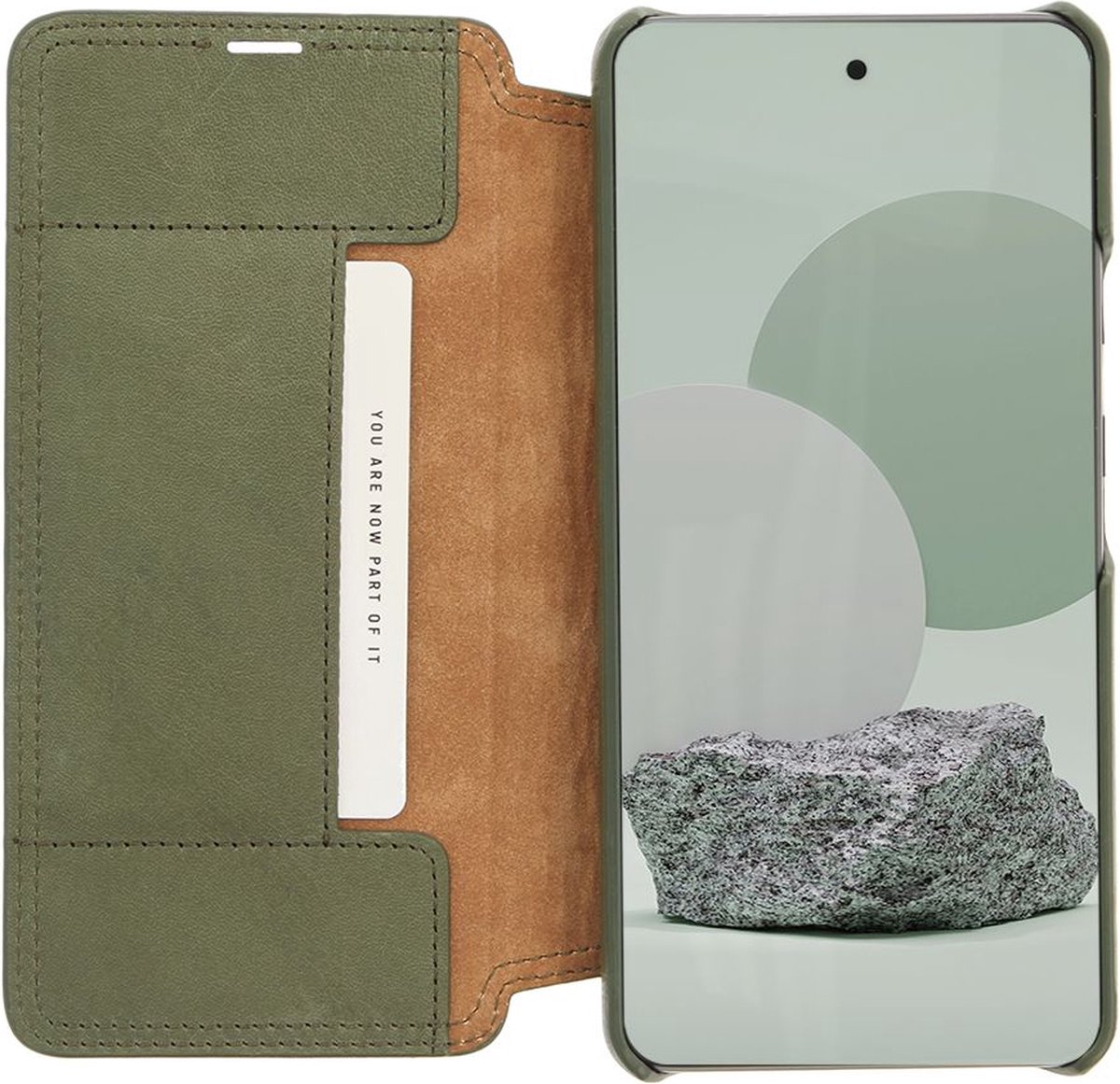 Minim Samsung Galaxy A53 Hoesje Echt Leer Book Case Groen