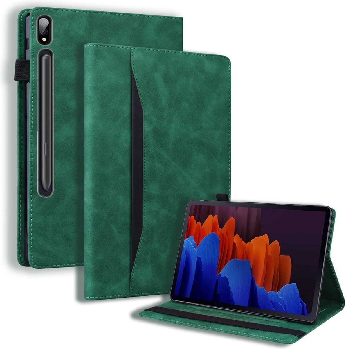Luxe stand flip sleepcover hoes - Samsung Galaxy Tab S7 Plus / S8 Plus - Groen