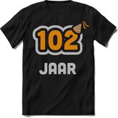 102 Jaar Feest kado T-Shirt Heren / Dames - Perfect Verjaardag Cadeau Shirt - Goud / Zilver - Maat XXL