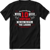 10 Jaar Legend - Feest kado T-Shirt Heren / Dames - Wit / Rood - Perfect Verjaardag Cadeau Shirt - grappige Spreuken, Zinnen en Teksten. Maat M