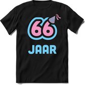 66 Jaar Feest kado T-Shirt Heren / Dames - Perfect Verjaardag Cadeau Shirt - Licht Blauw / Licht Roze - Maat XL