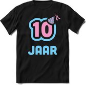 10 Jaar Feest kado T-Shirt Heren / Dames - Perfect Verjaardag Cadeau Shirt - Licht Blauw / Licht Roze - Maat 3XL